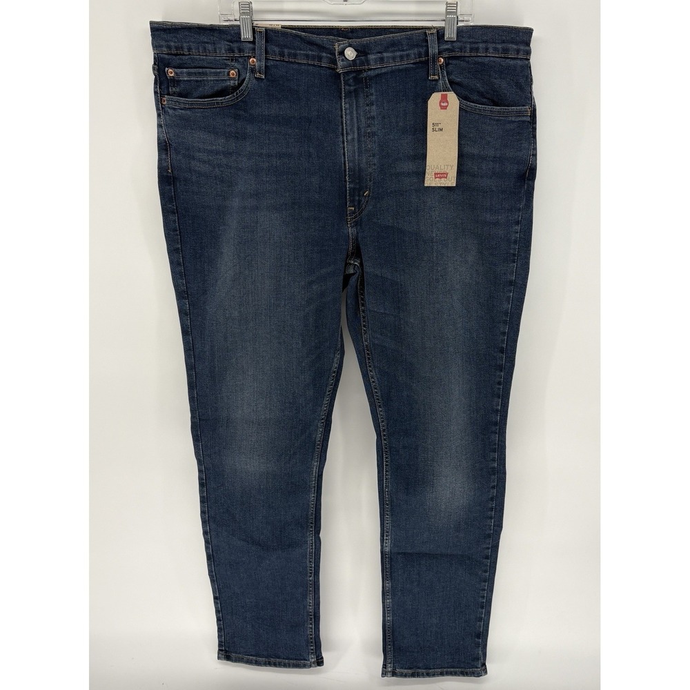 New Levis 511 Slim Fit Jeans Mens 42x32 Blue Medium Wash Denim Stretch Plus Size